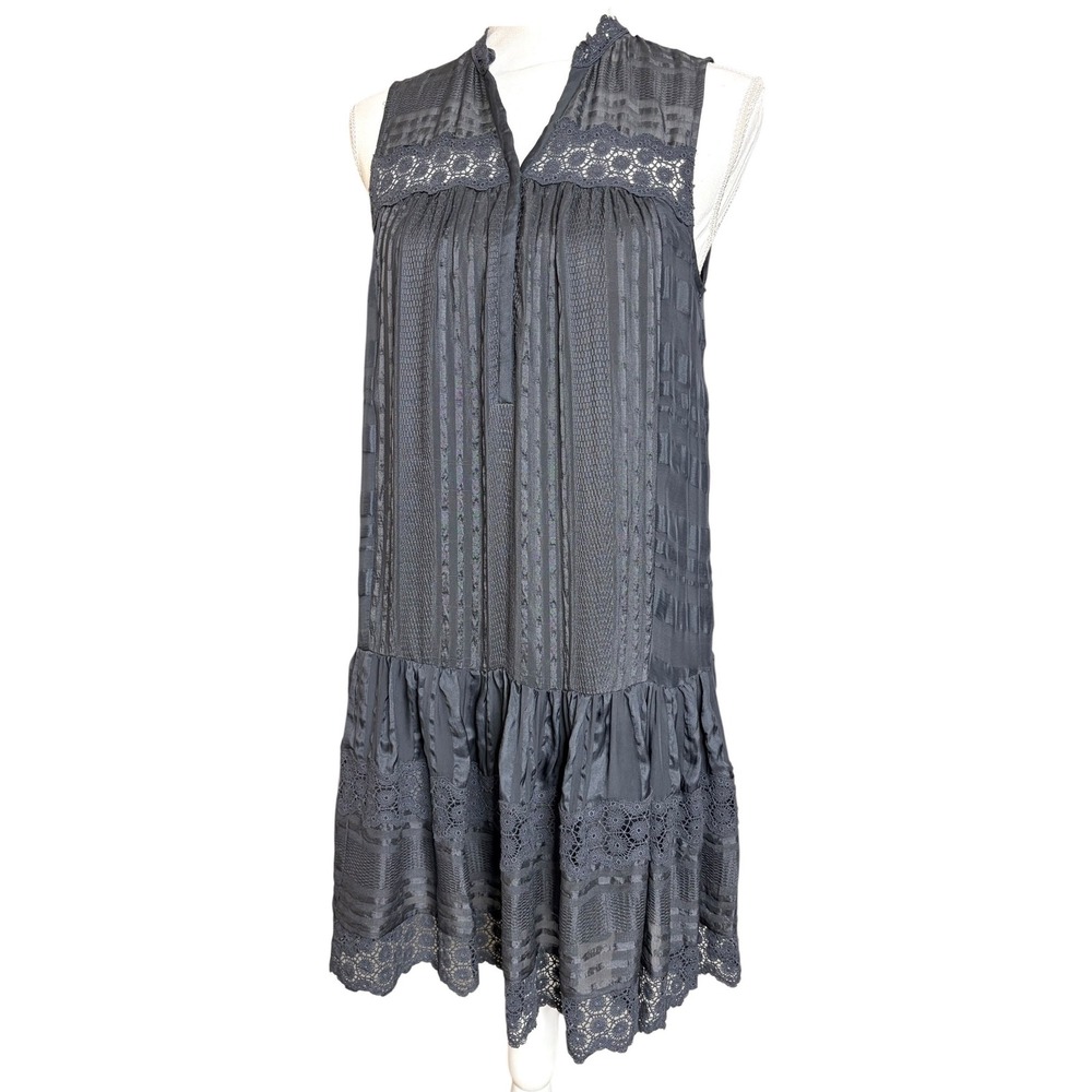 Rebecca Taylor Silk Mini Dress Gray Lace Whimsigoth Boho Shift Dress Sz 4 - Picture 4 of 9
